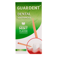 Load image into Gallery viewer, GUARDENT WOODEN TOOTHPICKS 30 PACK WITH REFRESHING MINT AND 100% ECO FRIENDLY 4 PACKS ARE CONTAINED IN A PAPERBOX
